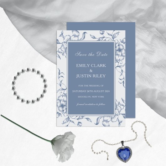 Floral Dusty Blue Elegant Save the Date Hochzeit Einladung