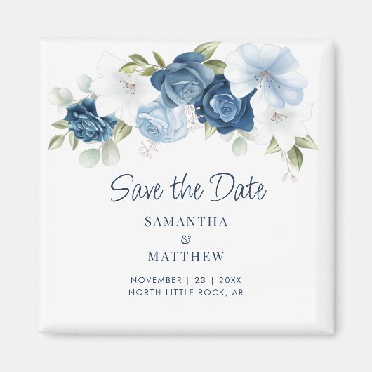 Floral Dusty Blue Elegant Save the Date Keepake Magnet (Vorne)