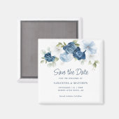 Floral Dusty Blue Elegant Save the Date Magnet (Vorderseite/Rückseite)