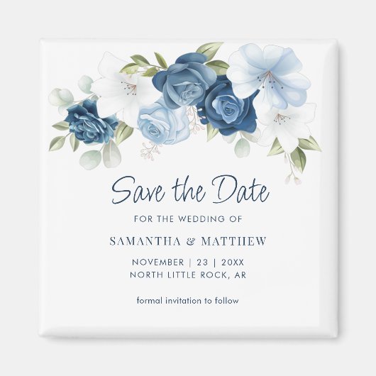 Floral Dusty Blue Elegant Save the Date Magnet (Vorne)