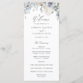 Floral Dusty Blue Elegante Rose Hochzeitsprogramm Programm (Vorderseite)