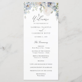Floral Dusty Blue Elegante Rose Hochzeitsprogramm Programm