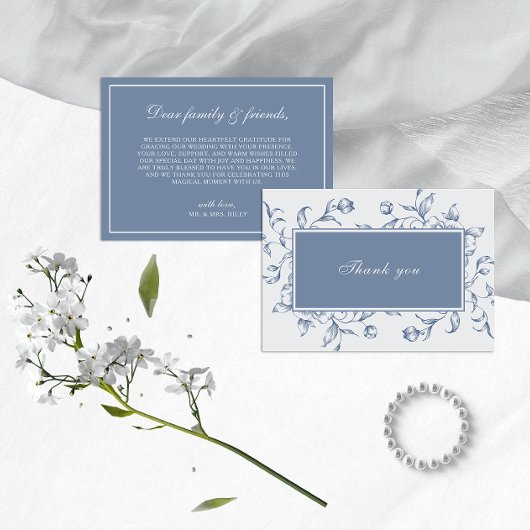 Floral Dusty Blue Elegante Wedding Dankeskarte
