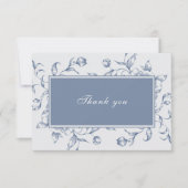 Floral Dusty Blue Elegante Wedding Dankeskarte (Vorderseite)