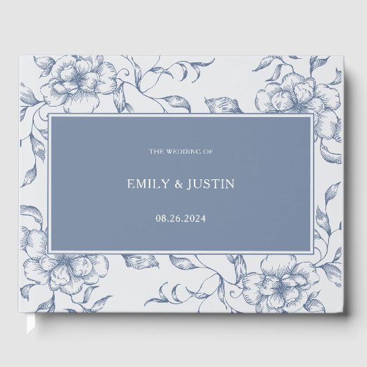 Floral Dusty Blue Elegante Wedding Gästebuch (Vorderseite)