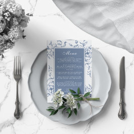 Floral Dusty Blue Elegante Wedding Menükarte
