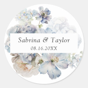 Floral Dusty Blue Eleganter Umschlag Aufkleber Sti