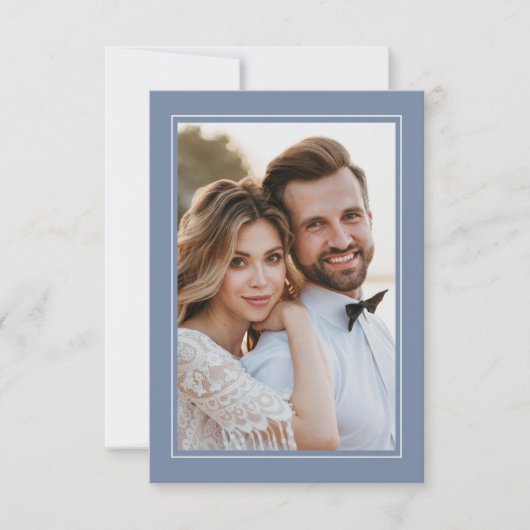 Floral Dusty Blue Elegantes Hochzeitsfest Foto Dankeskarte (Vorderseite)