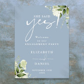 Floral Dusty Blue Engagement Party Begrüßungsunter Poster