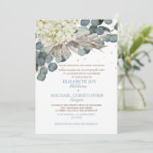 Floral Dusty Blue Eucalyptus Elegante Hochzeit Einladung (Stehend Vorderseite)