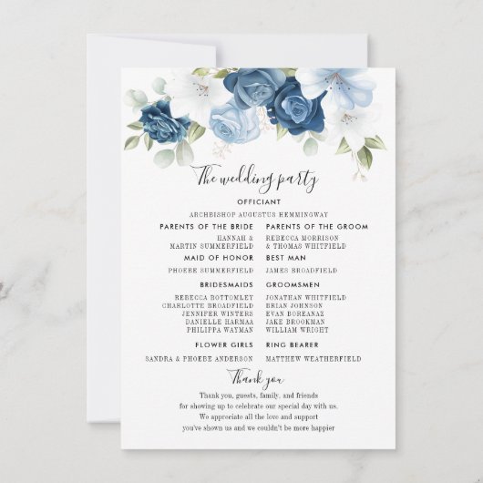 Floral Dusty Blue Eucalyptus Wedding Program (Rückseite)
