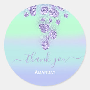 Floral Dusty Blue Glitzer Bridal Name Sweet 16. Runder Aufkleber