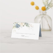 Floral Dusty Blue Greenery Elegant Wedding Platzkarte (Vorderseite)