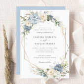 Floral Dusty Blue Greenery Gold Wedding Einladung