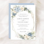 Floral Dusty Blue Greenery Gold Wedding Einladung