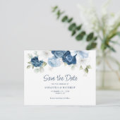 Floral Dusty Blue Greenery Save the Date Ankündigungspostkarte (Stehend Vorderseite)