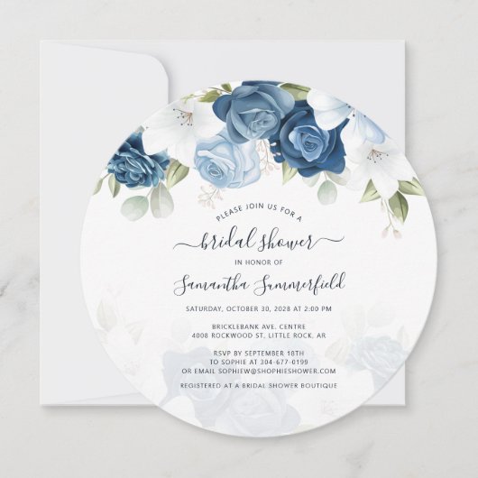 Floral Dusty Blue Greenery Script Brautparty Einladung (Vorderseite)