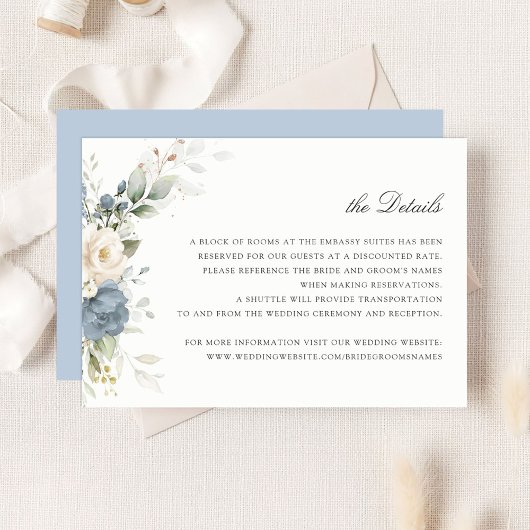 Floral Dusty Blue Greenery Wedding Details Insert Einladung