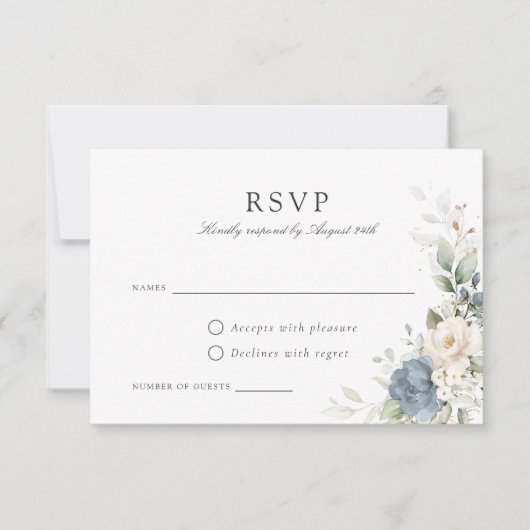 Floral Dusty Blue Greenery Wedding RSVP Card Einladung (Vorderseite)