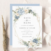 Floral Dusty Blue Greenery Wedding Save The Date Einladung
