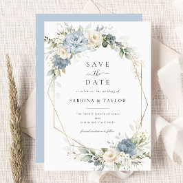 Floral Dusty Blue Greenery Wedding Save The Date Einladung