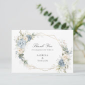 Floral Dusty Blue Greenery Wedding Thank You Card Dankeskarte (Stehend Vorderseite)