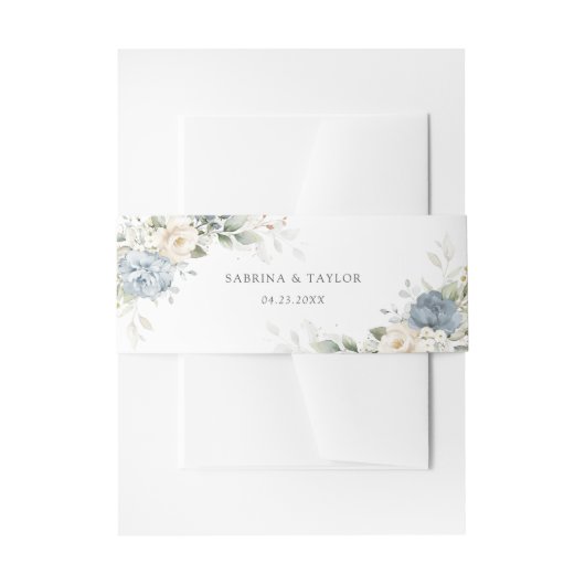 Floral Dusty Blue Greenery White Elegant Wedding Einladungsbanderole (Vorderseite Beispiel)