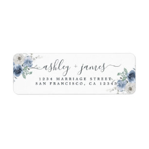 Floral Dusty Blue Ivory Rose Rücksendeadresse Labe