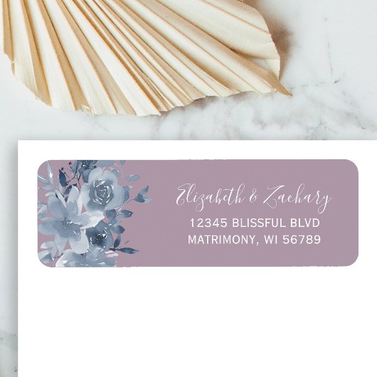 Floral Dusty Blue Mauve Wedding Rücksendeadresse