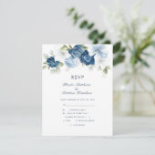 Floral Dusty Blue Moderne Botanisch RSVP Karte (Stehend Vorderseite)