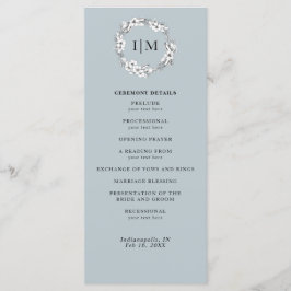 Floral Dusty Blue Monogram Wedding Program Programm