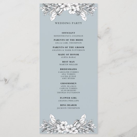 Floral Dusty Blue Monogram Wedding Program Programm (Rückseite)