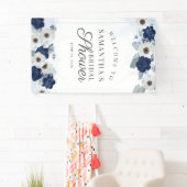 Floral Dusty Blue Navy Botanisches Brautparty Banner (Insitu)
