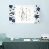 Floral Dusty Blue Navy Botanisches Brautparty Banner (Messeveranstaltung)
