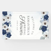 Floral Dusty Blue Navy Botanisches Brautparty Banner (Horizontal)