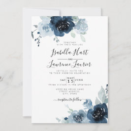 Floral Dusty Blue Pastel Navy Slate Wedding Einladung