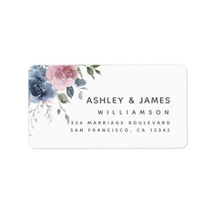 Floral Dusty Blue Pink Rose Script Rücksendeadress Adressaufkleber