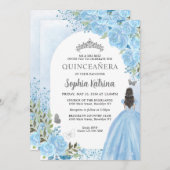 Floral Dusty Blue Princess Birthday Quinceanera Einladung (Vorne/Hinten)