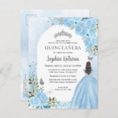 Floral Dusty Blue Princess Birthday Quinceanera Einladungspostkarte (Vorne/Hinten)