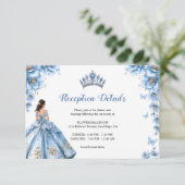 Floral Dusty Blue Princess Quinceañera Empfang Begleitkarte (Stehend Vorderseite)