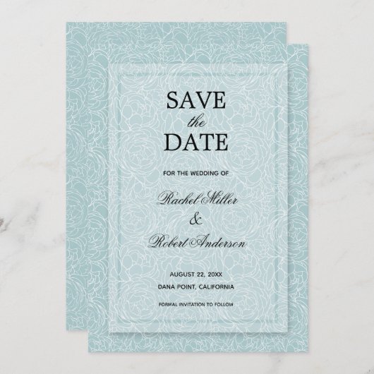 Floral Dusty Blue Save The Date (Vorne/Hinten)