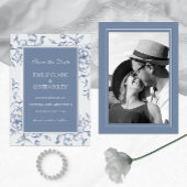 Floral Dusty Blue Save the Date Foto Hochzeit Einladung