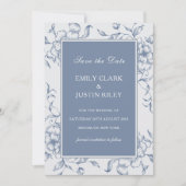 Floral Dusty Blue Save the Date Foto Hochzeit Einladung (Vorderseite)