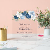 Floral Dusty Blue Script Brautparty Acrylschild (Hochzeit)