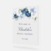 Floral Dusty Blue Script Brautparty Acrylschild (Winkel)