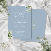 Floral Dusty Blue Script Engagement Party