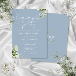 Floral Dusty Blue Script Engagement Party Einladung
