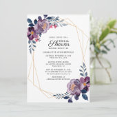 Floral Dusty Blue Script Geometric Brautparty Einladung (Stehend Vorderseite)