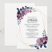 Floral Dusty Blue Script Geometric Brautparty Einladung (Vorne/Hinten)