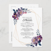 Floral Dusty Blue Script Geometric Brautparty Einladungspostkarte (Vorne/Hinten)